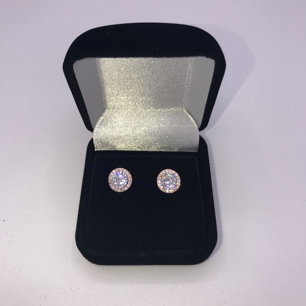 Rose Gold Halo Stud Earrings in Sterling Silver - Picture 5 of 8